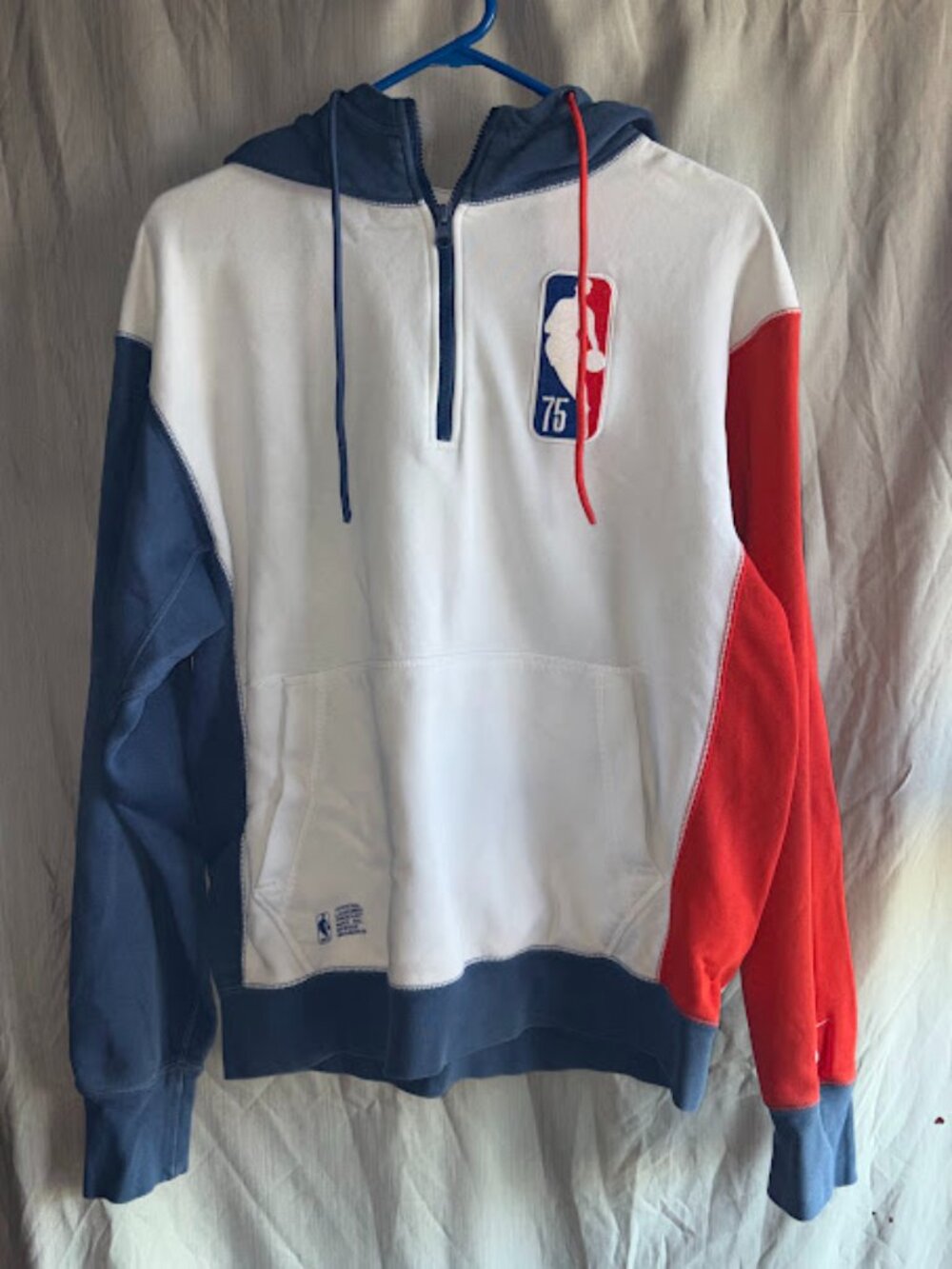 Nike Men's White and Blue NBA Team 31 75th Anniversary Courtside Fleece Half-Zip